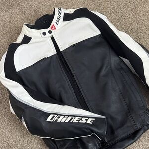 Dainese Men’s Black & White Leather Motorcycle Jacket